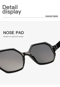 Close-up detail of ergonomic nose pads on stylish black polygonal sunglasses.