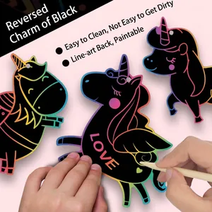 Unicorn Dinosaur Rainbow Scratch Art Paper Kit DIY Drawing Painting Toy For Kids Arts And Crafts Gift Hanging Decoration