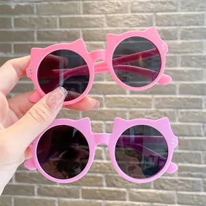 Cute cat-ear shaped children's sunglasses with round dark lenses for UV sun protection
