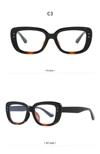 Detailed front and side views of stylish square anti-blue light glasses with tortoise accents