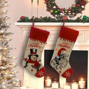 Großer Weihnachtsstrumpf aus Sackleinen Weihnachtsmann Schneemann Ornament Hängende Geschenktüte Kamin Party Deko