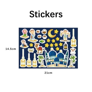 Ramadan Eid DIY sticker sheet for kids featuring mosque and camel designs, 21x14.5cm