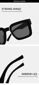 Detail view of square frame sunglasses highlighting the strong hinge and temple design.