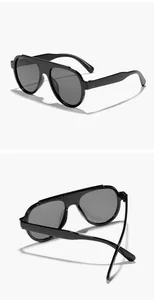 Close-up view of black thick-frame aviator sunglasses with UV protection for men and women