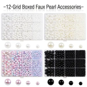 Cuentas de Perlas Artificiales en Caja Accesorios para Joyería DIY Cuentas de Plástico ABS Redondas para Collar Pulsera