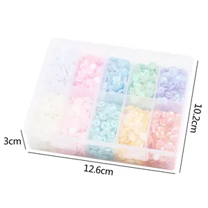 Caja de 10 compartimentos con lentejuelas de 5mm para bordado DIY, 12,6x10,2x3cm