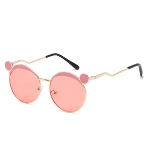 Children's pink polarized sunglasses featuring bear ear metal frames and UV protection lenses