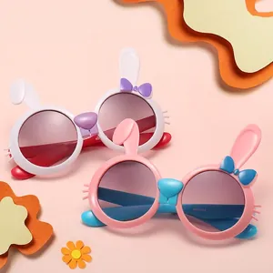 Cute Cartoon Rabbit Sunglasses For Kids UV400 Protection PC Frame AC Lens Round Bunny Ear Eyewear For Boys Girls Daily Party