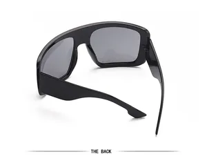 Back view of stylish black oversized shield sunglasses for women with retro chic
