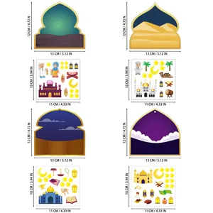 Detailed size specifications for children's DIY Ramadan and Eid scene sticker set