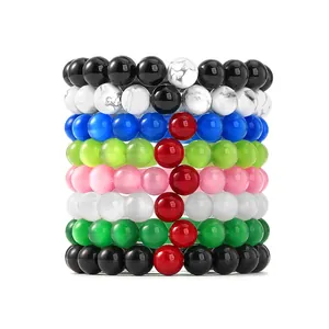 Natuursteen Kralen Armband Kleurrijke Agaat Kattenoogsteen Landkaartsteen Elastische Sieraden Voor Mannen Vrouwen Mode Cadeau