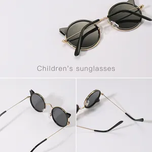 Metal cat ear children's sunglasses for boys and girls shown in multiple views