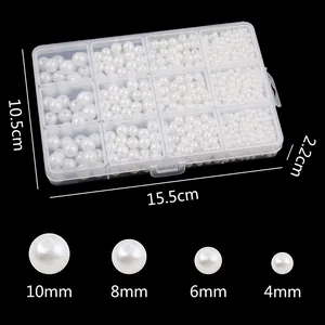 Caja de 12 rejillas de perlas de imitación blancas de 4mm-10mm para hacer joyas DIY