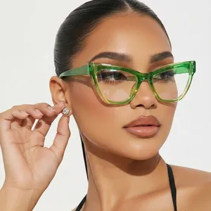 Women Fashion Cat Eye Blue Light Blocking Glasses Retro Oversized Contrast Color PC Frame Myopia Optical Eyeglasses Frames