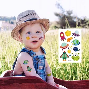 Space Astronaut Temporary Tattoo Stickers Waterproof Colorful Cartoon Rockets Planets For Kids Birthday Party Favors
