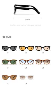 Descripción general de los colores de las gafas de sol unisex y detalles de medidas