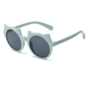 Stylish children's sunglasses with cute cat-ear frames and UV protection in light blue