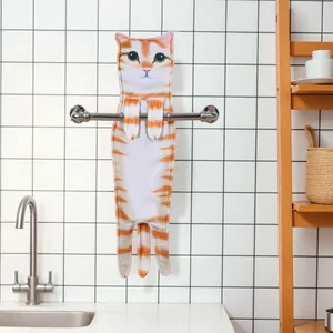 Creative orange tabby cat shaped hanging hand towel for kitchen and bathroom