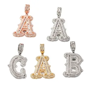 Hip hop iced out initial pendants in gold, silver and rose gold finishes for men