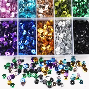 Caja de 10 compartimentos con lentejuelas de 5 mm para bordados y manualidades DIY.