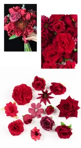 Detailed collection of red and burgundy artificial silk flower heads for DIY craft decoration