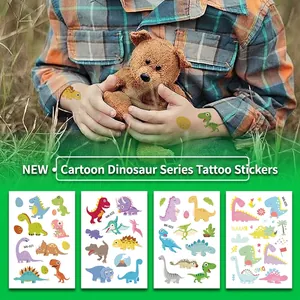 Children's cartoon dinosaur temporary tattoo stickers set with colorful graphics and patterns
