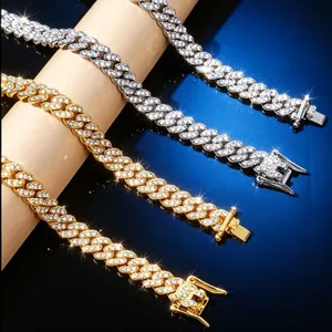 Collier Chaîne Gourmette Hip Hop Iced Out Alliage Strass Bling Chaîne Pour Hommes Femmes Bijoux Punk Or Argent