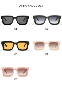 Displaying five color options for trendy square frame sunglasses with UV protection