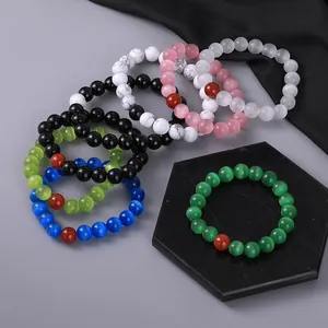 Set van kleurrijke natuursteen kattenoog kralen armbanden voor dames en heren mode