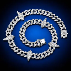 Hip Hop Cubaanse Schakelketting Ketting Armband Set Iced Out Strass Doorn Legering Sieraden Voor Mannen Vrouwen Partij