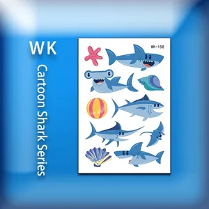 Colorful children's cartoon shark and sea animal temporary tattoo stickers sheet