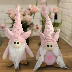 Set of pink Valentine's Day pig-themed gnome plush toys with heart and bubble texture hat