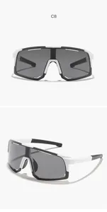 Macro view of kids sports cycling sunglasses with white and black frame, C8 edition