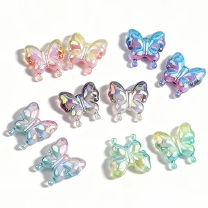 Cuentas de mariposa de acrílico con degradado UV holográfico para bisutería artesanal