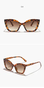 Detailed multi-angle view of tortoiseshell cat-eye sunglasses featuring stylish gradient brown lenses
