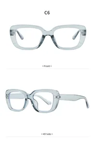 Front and side view of square light blue transparent blue light blocking glasses