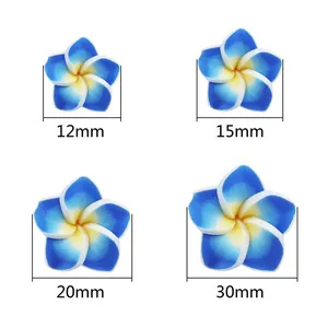 Blue soft clay frangipani flower beads in various sizes 12mm to 30mm for DIY jewelry crafts