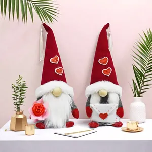 Mother's Day Gnome Plush Doll Sequin Heart Knitted Hat Tomte Ornament With Rose Envelope For Home Shelf Table Desktop Decoration Gift