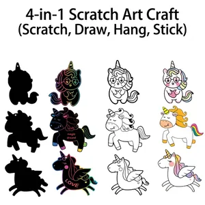 Unicorn scratch art paper set with 4 play styles including coloring and hanging