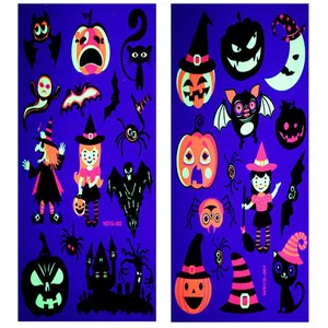 Fluorescent Halloween temporary tattoo stickers featuring cute pumpkins and witches