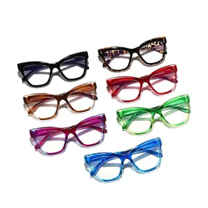 Trendy cat-eye anti-blue light glasses frames in multiple bright colors for women