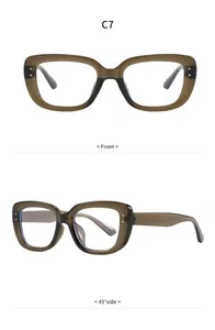 Detailed views of square brown eyeglass frames with decorative silver rivets.