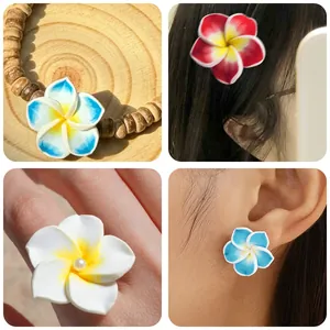 Colorful polymer clay frangipani flower beads for DIY jewelry making and hair accessories