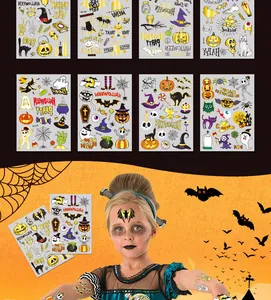 Set of Halloween gold foil temporary tattoos for kids with pumpkin and ghost designs