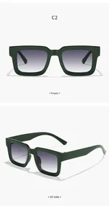 Square dark green sunglasses with gradient lenses shown from front and side angles