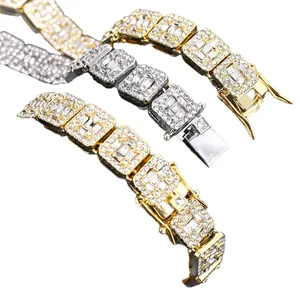 Bling iced out cuban link chain bracelets in gold and silver finish for hip-hop style
