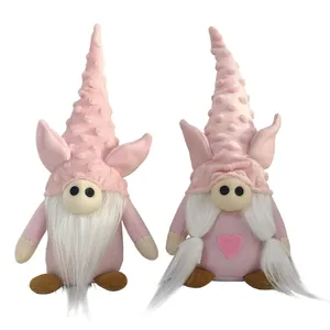 Pair of pink pig gnomes with hearts, plush Valentine's Day home desktop ornaments.