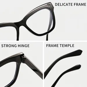 Stylish black cat-eye anti-blue light glasses frame for women with durable metal hinges
