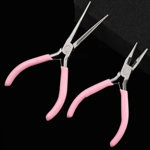 Set professionale di pinze per gioielli in acciaio al carbonio rosa con impugnature antiscivolo