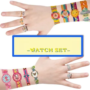 Cartoon watch temporary tattoo stickers for kids with colorful jewelry designs